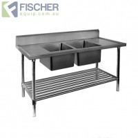 Stainless Steel Center Double Sink Bench 2200mm - Pipe Under Shelf - FSA-2-2200C